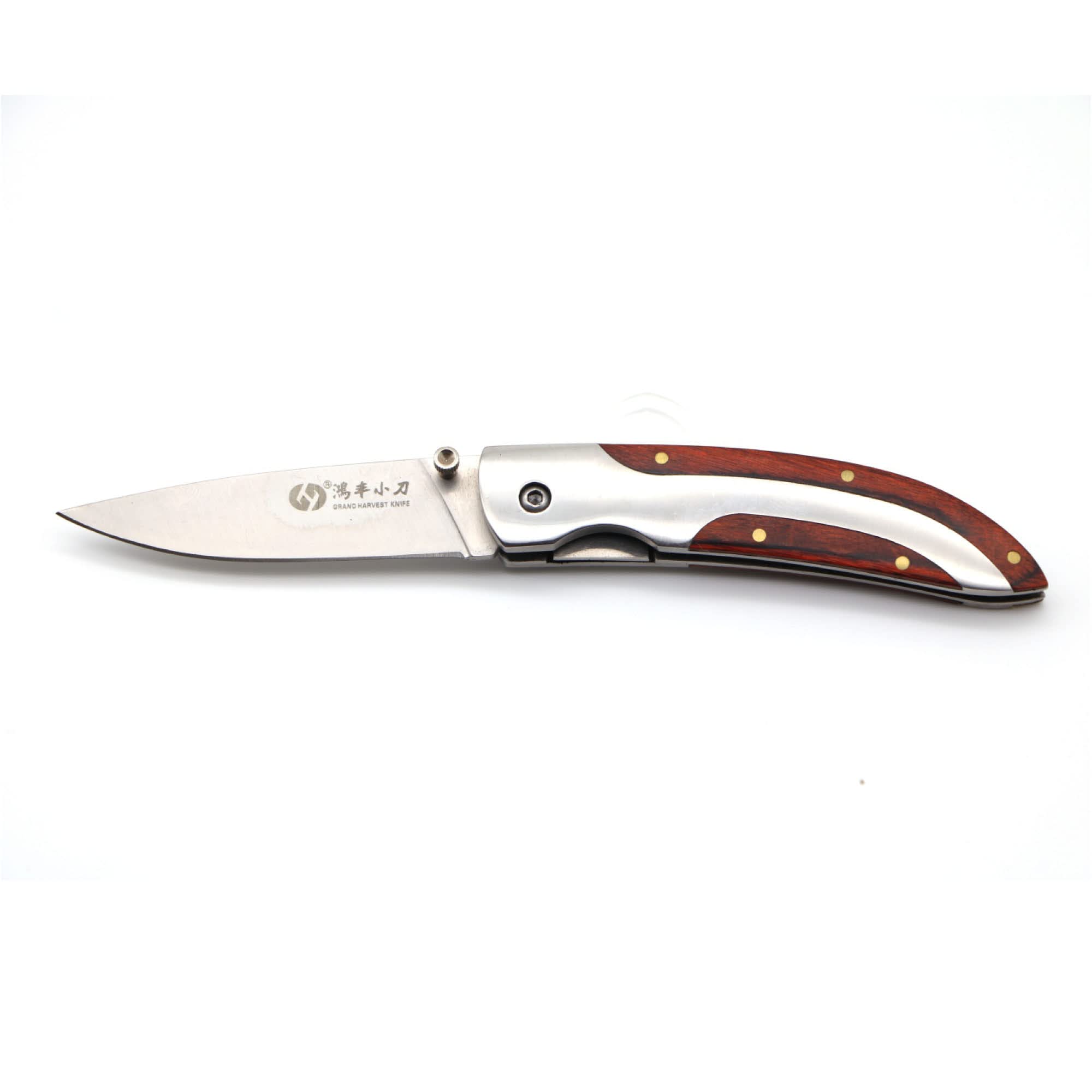 Folding Pocket Knife 1028 Stainless Steel with Wooden Handle and Clip for Outdoor Hiking Camping
