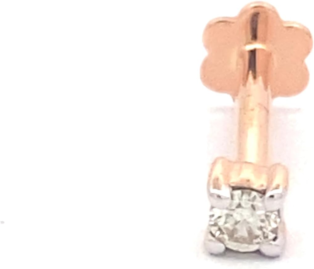 Natural 3.0MM (0.1ct) Diamond in 14K Rose Gold Nose Ring - Lip Labret Monroe Stud, Screw Post, 8MM Long, 16 Gauge
