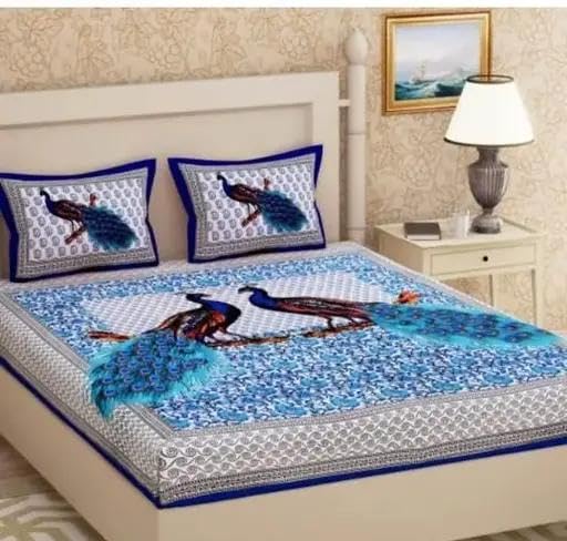 100% Pure Cotton Double Bed Sheet with 2 Pillow Covers - Ethnic Royalty & Timeless Beauty - Gorgeous Peacock Print for Elegant Bedroom Décor (Double Size)-image-33