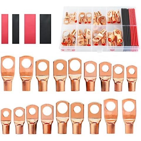 65Pcs Copper Wire Terminal Connectors, AWG 4 6 8 10 12 Ring Lug Kit with Heat Shrink, IBosins 31pcs Battery Cable Lugs with 34pcs Heat Shrink Tubing Cover