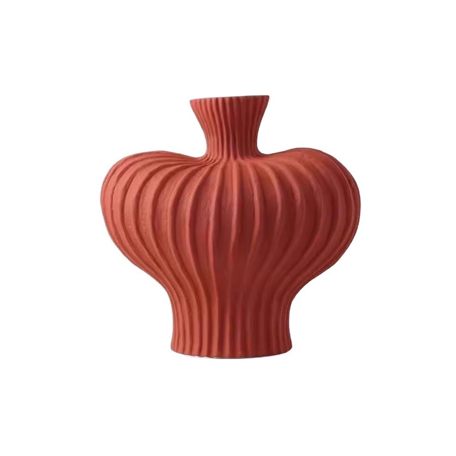 Centerpiece Vases Handmade Ribbed Ceramic Vases 22cm Tall Pumpkin-Shaped Decorative Vase(Red)