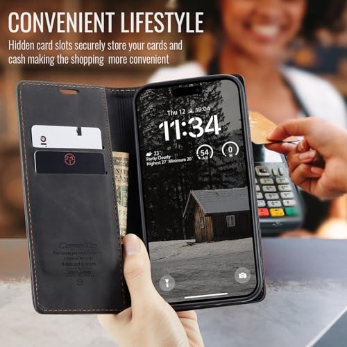 Cracedily for iPhone 17 Air Case, Flip Wallet Leather Case with Card Holder Magnetic Closure Shockproof Kickstand Protective Phone Cases Cover for iPhone 17 Air, Black - image 4