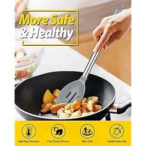 Pack of 2 Large Silicone Cooking Spoons,Non Stick Solid Basting Spoon,Heat-Resistant Kitchen Utensils for Mixing,Serving,Draining,Stirring (GREY) Pack of 2 Large Silicone Cooking SpoonsNon Stick Solid Basting SpoonHeat Resistant Kitchen Utensils for MixingServingDrainingStirring GREY