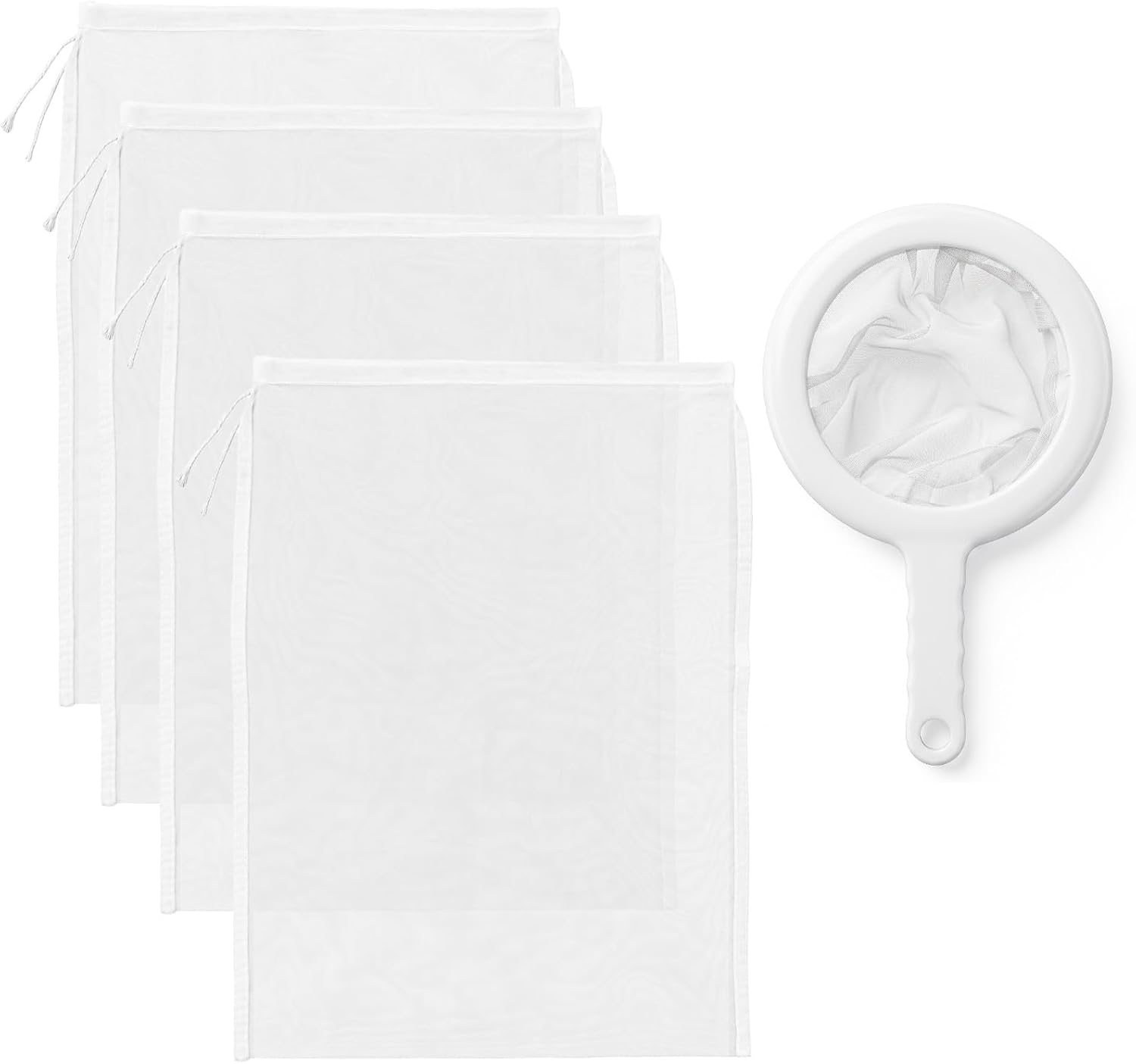 Amabro 4Pcs 200 Mesh Nylon Nut Milk Bags with 1Pc Fine Strainer Filter Set