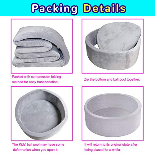 Ball Pit , Kiddie Memory Foam Ball Pits for Toddlers Kids Babies Ball Playpen Soft Round Ball Pool 35.4” x 11.8” Play Toy Ideal Gift, Balls not Included (Grey)