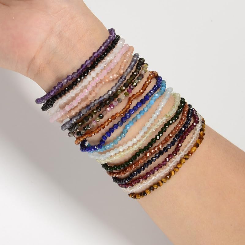 JM Design 1 Piece Per Bag 2mm Trendy Healing Genuine Real Black Tourmaline Faceted Round Beads Beaded Elastic Bracelets 7.5'' Length for Women Men - Image 5