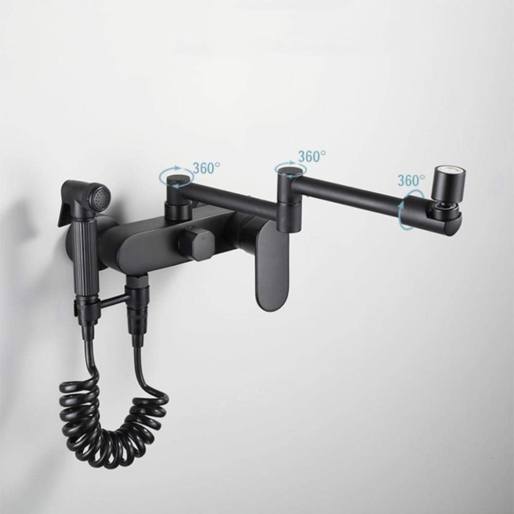 Mixer Taps for Kitchen Pot Filler Wall Mounted, Hot and Cold Single Handle Universal Multi-Function, Kitchen Faucet Kitchen Sinks Mixer Tap-Black-C，Blackc