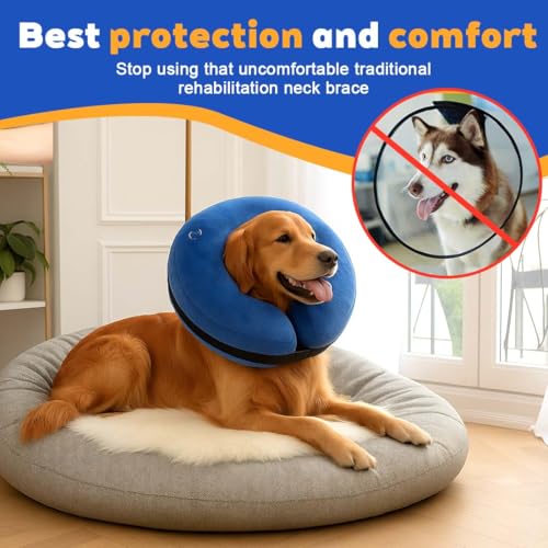 1 Stück Halskrause Hund & Katze, Hundekragen Leckschutz, aufblasbarer Halskragen weich nach OP und Kastration, Schutzkragen, Kragen für Hunde und Katzen,Schutzkragen Hund mit Verstellbarer Schnalle