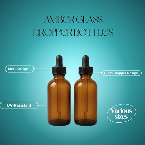 Miniatura 18 de Botellas de vidrio ámbar de 1 oz (1.0 fl oz), paquete de 12 botellas vacías recargables con tapa negra, botella de aceites esenciales a prueba