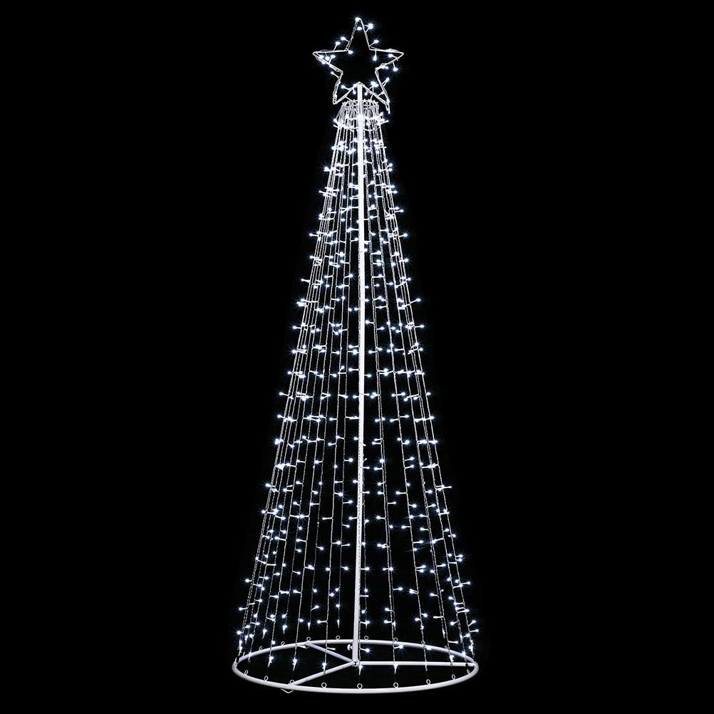 Bakaji Albero di Natale Luminoso Altezza 224cm con 592 Luci Controller 8 Giochi di Luce Struttura in Metallo Base 80cm Puntale a Stella Decorazioni Natalizie Interno Esterno IP44 (Cold White)