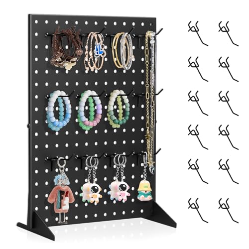 Peg Board Display Stand for Vendors with 12 Hooks Metal Tabletop Pegboard Display Stand for Craft Shows 17" X 13" Retail Display Racks Peg Board Organizer Holder Black by Acfunique - Used condition - US$20.89