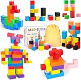 Tmefoy 96 Stück Magnetische Bausteine, 2CM Magnetbausteine, Magnetische Bauklötze für Kinder ab 3 Jahren, Magnetwürfel, Montessori Spielzeug ab 3 Jahre, Magnet Spielzeug Kinder, 8 Farben