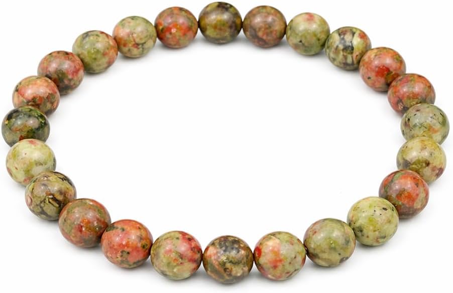 Jet New Unakite Round Beads Stretch Bracelet Natural Genuine Feel Better Authentic