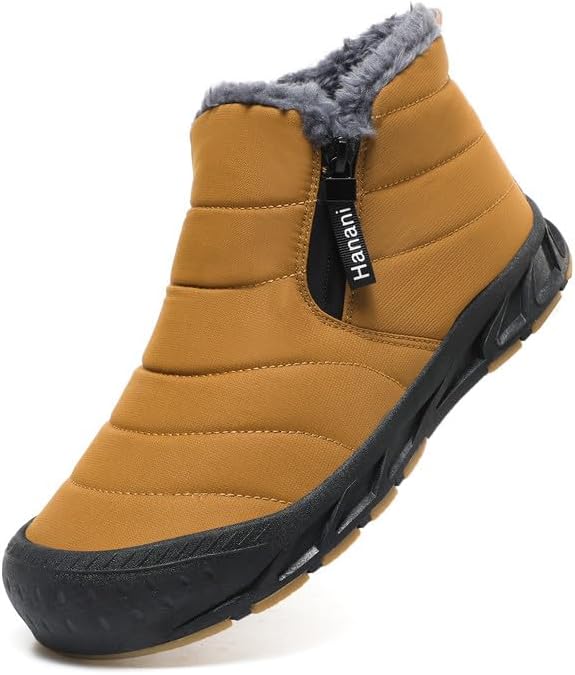 Hanani Mens Snow Boots Waterproof Winter Boots for Men Fur Lined Warm Ankle Boots Zipper Closure Slip on Outdoor Boot Comfortable Walking Shoes