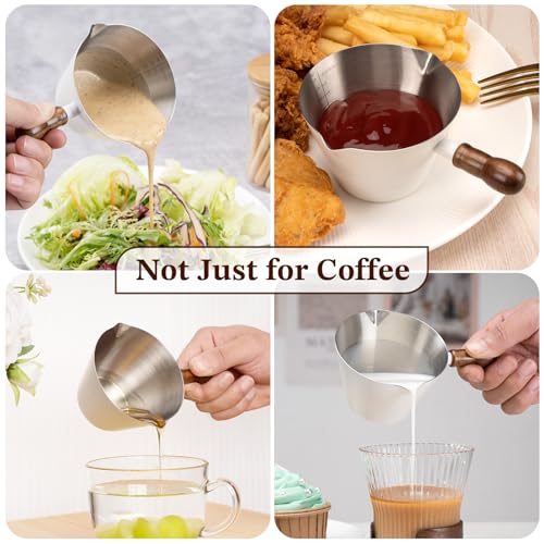 Image of Amrules 6.8oz Espresso Measuring Cup with Wood Handle & Double Spout, White
