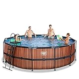 EXIT Toys Wood Pool - ø14.8x4ft - Large, Round Frame Pool with Sand Filter Pump - Extra Deep Pool - Strong Frame - Includes Pool Ladder - Unique Design - Brown - Image 7