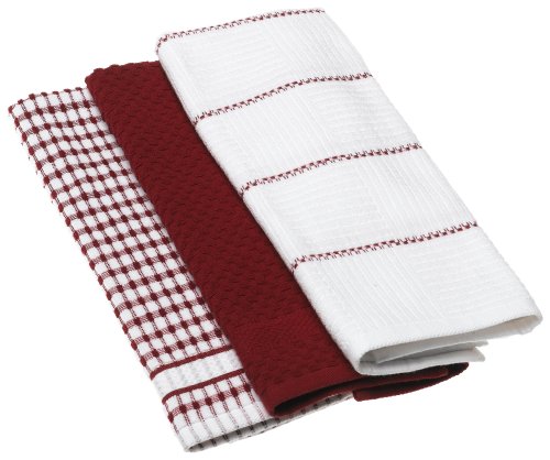 Bardwil Popcorn 3-Piece Kitchen Towel Set, Red