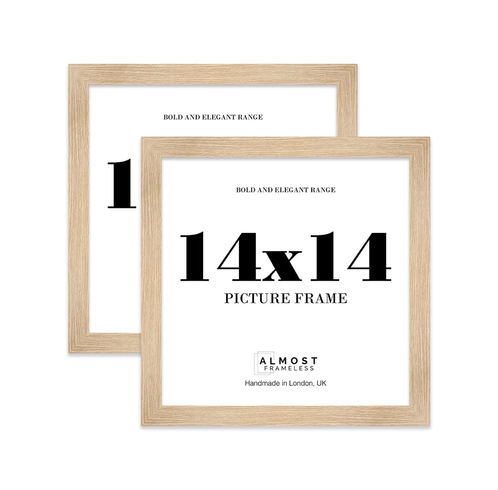 14x14 Photo Frame, Display 14x14" Pictures (22.9 x 15.2cm) Picture Frame for wall Display - Oak - 2 Pack