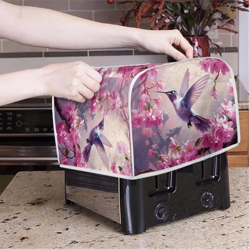 Image of Talayituse Hummingbird Cherry Blossom Toaster Covers - 2 Slice Wide Slot Bread Machine Covers for Durable Toaster Dust Protection in Kitchen