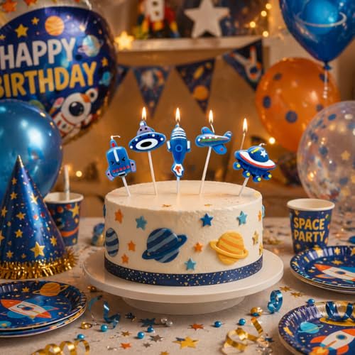 Image of Wanna Party Space Theme Birthday Decoration-Space Theme Candles Set for Kids Birthday Celebration & Cake- Cup Cake Decoration