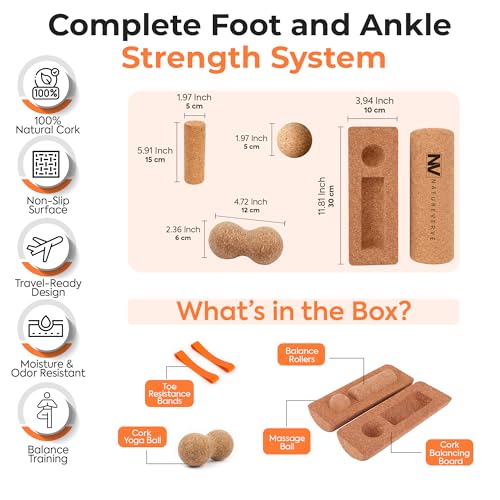 NATUREVERVE Cork Balance Board-premium Cork 5-in-1 Foot & Ankle Strengthener Set- Balance Trainer With Massage Roller, Peanut Ball & Toe Resistance Bands-wobble Board For Adults-improve Foot Function - Image 2