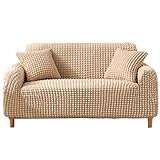  DuANgu Sofa Slipcovers Stretchable Stretch Covers for Sofas and Chairs Sofa Covers for 1 2 3 4 Seater Sofa Protector with Elastic Strap Washable Sofa Cover (Beige 2 Seater)