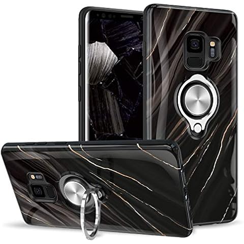 eSamcore Samsung Galaxy S9 Case Marble Ring Holder Phone Cases + Vent Car Phone Mount for Samsung Galaxy S9 [Amber Black] Cover