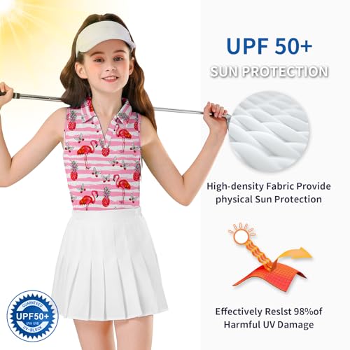 Image of Soneven Girls Sleeveless Polo Shirts Button UP Golf Tennis T-Shirts with Collared Quick Dry Tank Tops for 4-14 Years