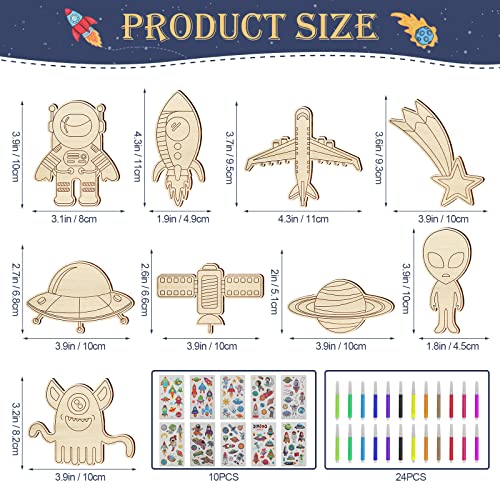 67Pcs Outer Space Unfinished Wooden Cutouts, Wooden Crafts Planes Star Wood Pieces For Kid Home Decor Ornament Diy Craft Art Project #TOP1