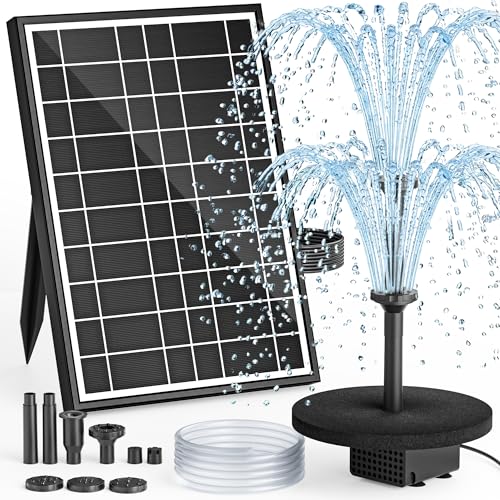 PONDIA Solar Fountain Pump with Battery Backup, 8.5W Solar Water Pump Built-in 3200mAh Battery, Dual-Layer Nozzles 7+ Spray Modes & 5Ft PVC Tubing, Pond Fountain for Bird Bath Garden Water Feature