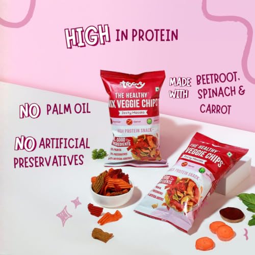 Image of Troovy Healthy Masala Vegetable Chips | Tasty & High Protein Snacks | 30% Of Protein Needs | No Palm Oil, Cholesterol or Trans Fats | 70g (Pack of 10)