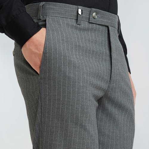 Image of Park Avenue Men Mid Rise Polyester Blend Stripe Pattern Super Slim Fit Flat Front Formal Trouser