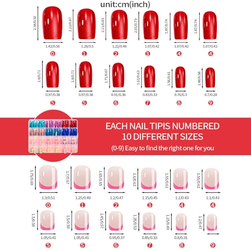 Image of 288 Pcs Short Square Press on Nails Glitter Fake Nails French Tip Nail Press ons 12 Color with Design Glossy Full Cover Easy Apply Manicure Kit for Women
