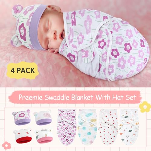 Image of Buryeah 4 Pack Preemie Swaddle Blanket Wrap Set