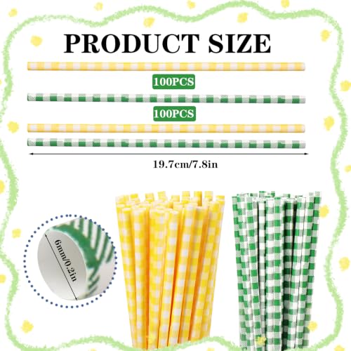 Whaline 100 pitillos de papel cuadros Buffalo Amarillo Verde miniatura 2