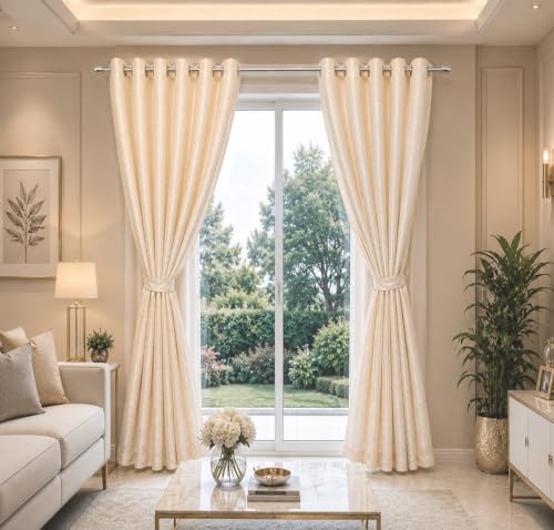 Image of Double Curtains 2 in 1 Embroidery Transparent Curtain with 80% Blackout Curtain Best for Every Interior Living Room (Mustard 8ft Set 2)