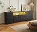 Huuger Large TV Stand for 65, 70 Inch TV, 11 Drawer Long Dresser with Power Outlets and LED Lights, Entertainment Center with Storage, Black Dresser with PU Leather Surface, 13