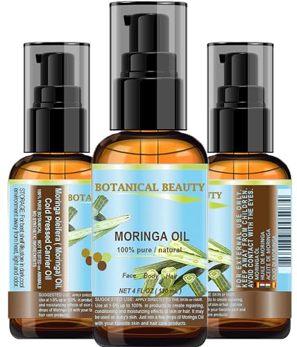 Botanical Beauty‎ Moringa Oil 100% Pure Natural Undiluted Cold Pressed Carrier Oil. 4 Fl.oz.- 120 ml. for Face Skin, Hair, Lips, Nails. Rich in Vitamin C, Vitamin E
