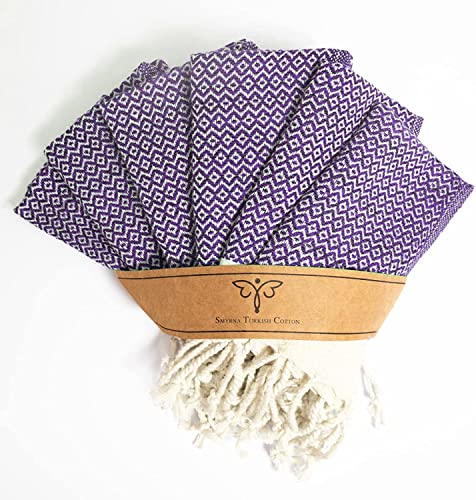 Smyrna Turkish Cotton Wash Cloths Pack of 6 | 100% Natural Cotton, 12"x17" | Versatile Bath Towels for Bathroom | Ultra Soft, Absorbent, Prewashed and Quick Dry Turkish Washcloths (Purple)