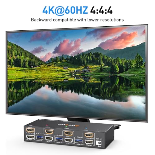HDMI KVM Switch 2 Monitors 3 PC 4K@60Hz/2K@120Hz KVM Switches with EDID Simulator, USB 3.0 Port,Wired Remote,Power Adapter and 3 USB3.0 Cables Included