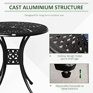 Outsunny 30" Round Patio Dining Table with Umbrella Hole, Antique Cast Aluminum Outdoor Bistro Table Only, Black Outsunny 30 Round Patio Dining Table with Umbrella Hole Antique Cast Aluminum Outdoor Bistro Table Only Black