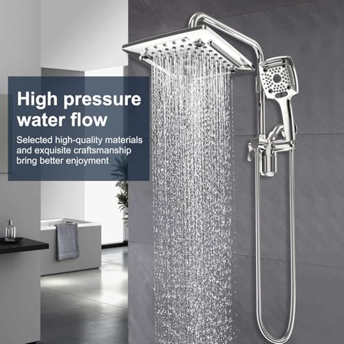 Image of ELLO&ALLO Filtered Rain Shower Head with Handheld Spray, Rainfall Shower Head Combo with 59 inch Hose, Dual Showerhead Set with Adjustable Shower Extension Arm, Chrome