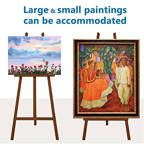 Somime A - Frame Wooden Display Easel - Adjustable Lyre Beechwood Studio Easel Stand Holding Canvas Up To 90", Inclinable Artist Floor Painting Easel For Artwork Painting, Brown #TOP4
