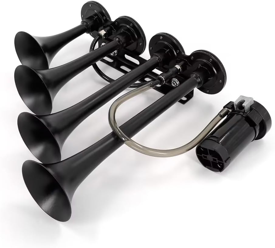 Train Horn Air Horn 12V Truck Horn 185dB Super Loud 4 Trumpet Horns Loud Train Horns for Truck with Compressor for Vehicle Cars Trucks Pickup Trains Lorrys Boats