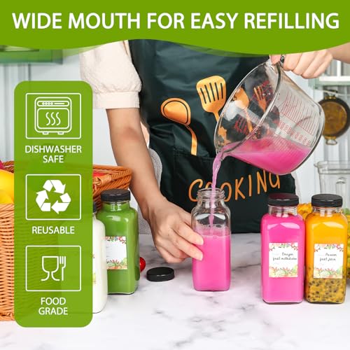12 oz Glass Juice Bottles with Lids 12Pack,Square Reusable Drinking Bottles by Alotpower - Used condition - Image 4