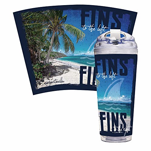 Rico Industries Margaritaville Fins 24oz Acrylic Tumbler with Hinged Lid, Officially Licensed Double Wall Tumbler with Straw