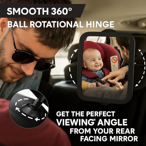 Image of Baby Car Mirror - Shatterproof Rear-Facing Seat Mirror with Clear Wide View & 360 Rotation, Crash Tested