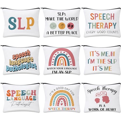 Kacctyen 9 Pcs Speech Language Pathologist Makeup Bag Slp Makeup Bag Speech Language Pathology Gift, Zipper Pouch Travel Toiletry Gifts for Women Language Therapy Teacher Friends