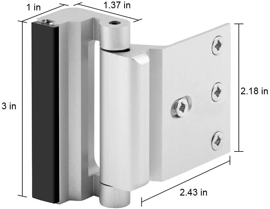 Home Security Door Lock, 2 Pack Childproof Door Reinforcement Lock with 3 Inch Stop Withstand 800 lbs for Top Front Inward Swinging Door, Upgrade Flip High Night Lock to Defend Your Home Kids 2 Silver