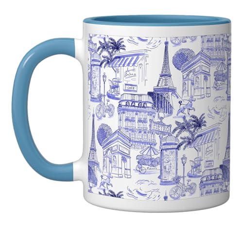Preppy French Blue Paris Toile Cafe Poodle Eiffel Arc Trees